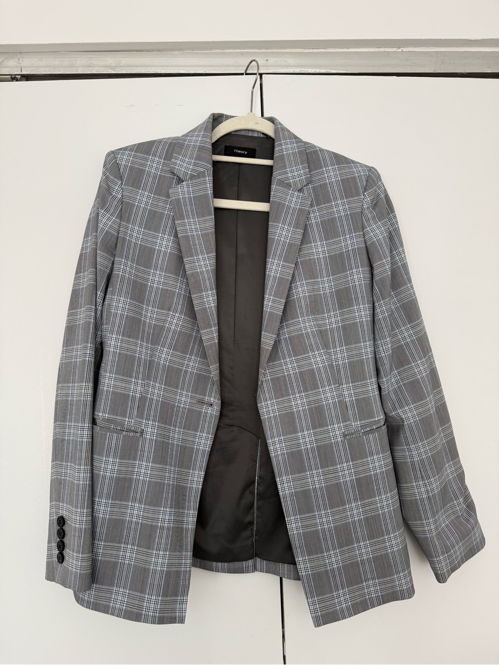 Theory Womens Gray Plaid Blazer with Subtle Windowpane